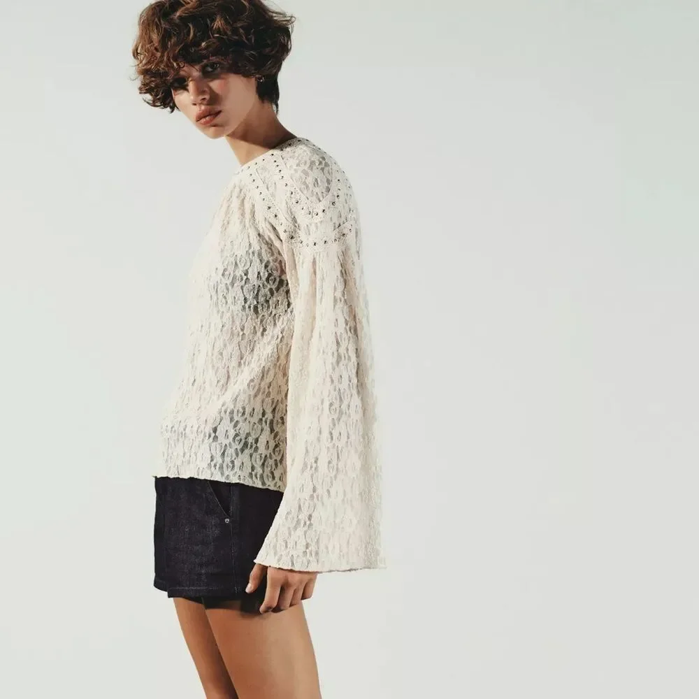 ZARA BOHO STUDDED LACE TOP